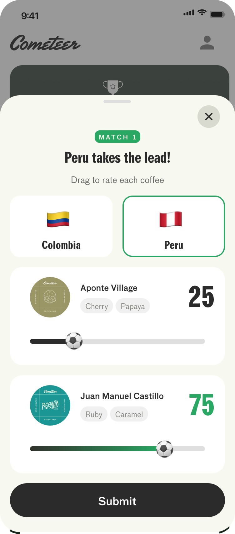 Peru takes the lead — score in progress